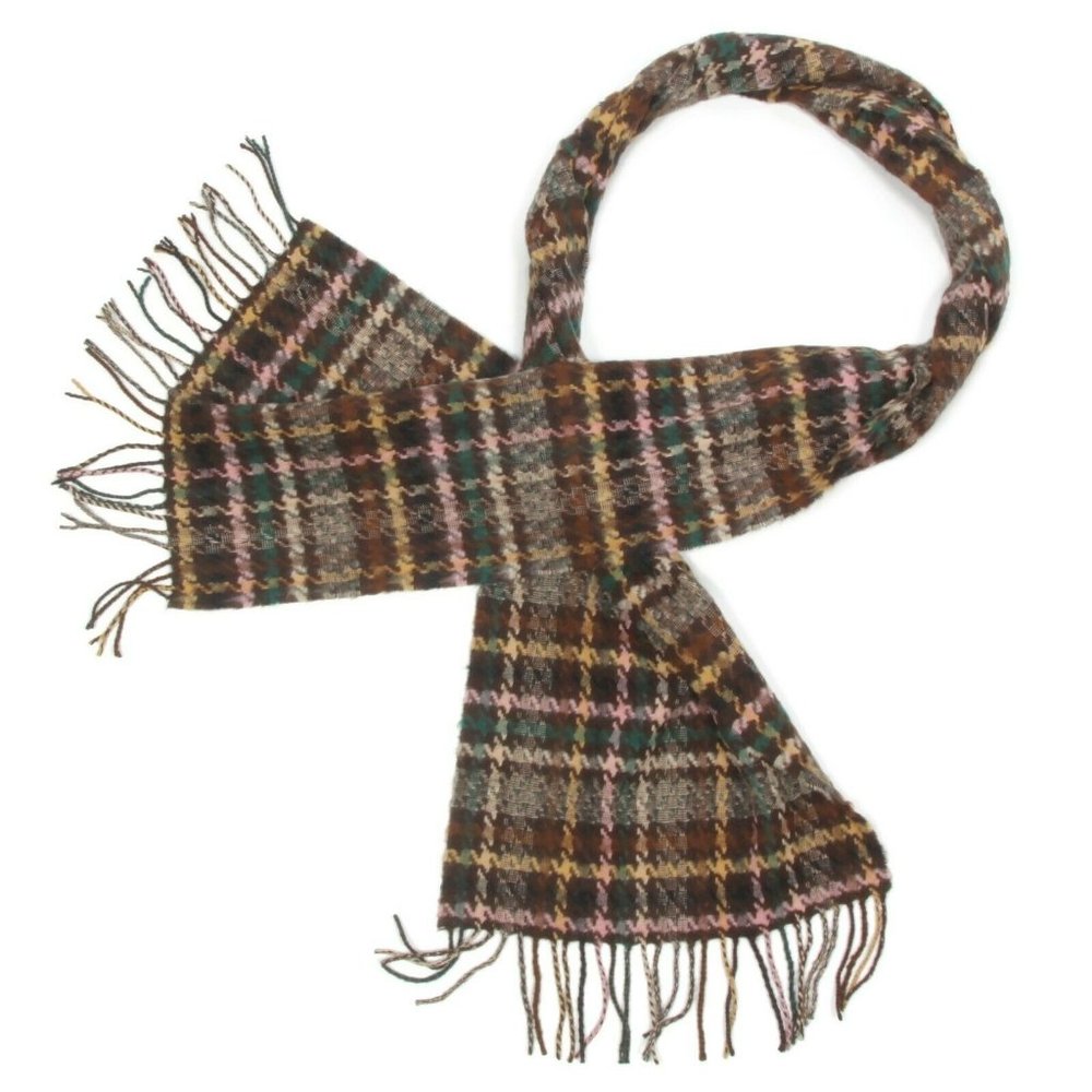MADE IN SCOTLAND 100% Cashmere Neck Scarf Autumn Brown Pink Cream Plaid - 401